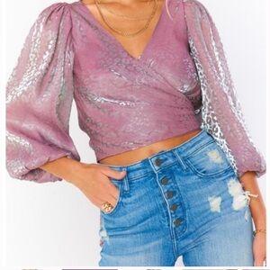 Show Me Your MuMu Metallic Purple Cheetah Organza Wrap Blouse